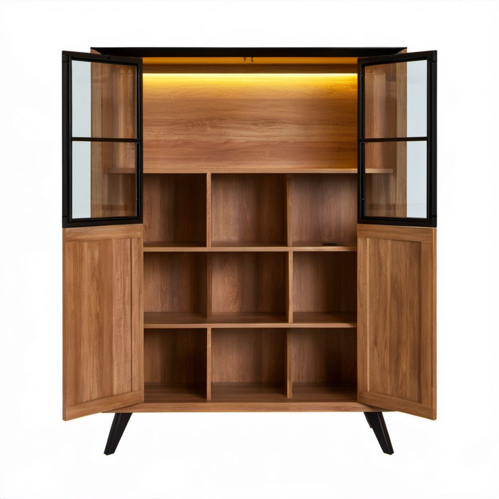 Witryna do salonu z oświetleniem LED, orzechowo-czarna, MDF i szkło hartowane, 100 × 40 × 180 cm