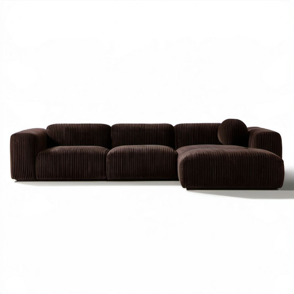 Sofa modułowa 3-osobowa z prawostronnym szezlongiem, brązowa, sztruksowa, 300 x 160 x 70 cm
