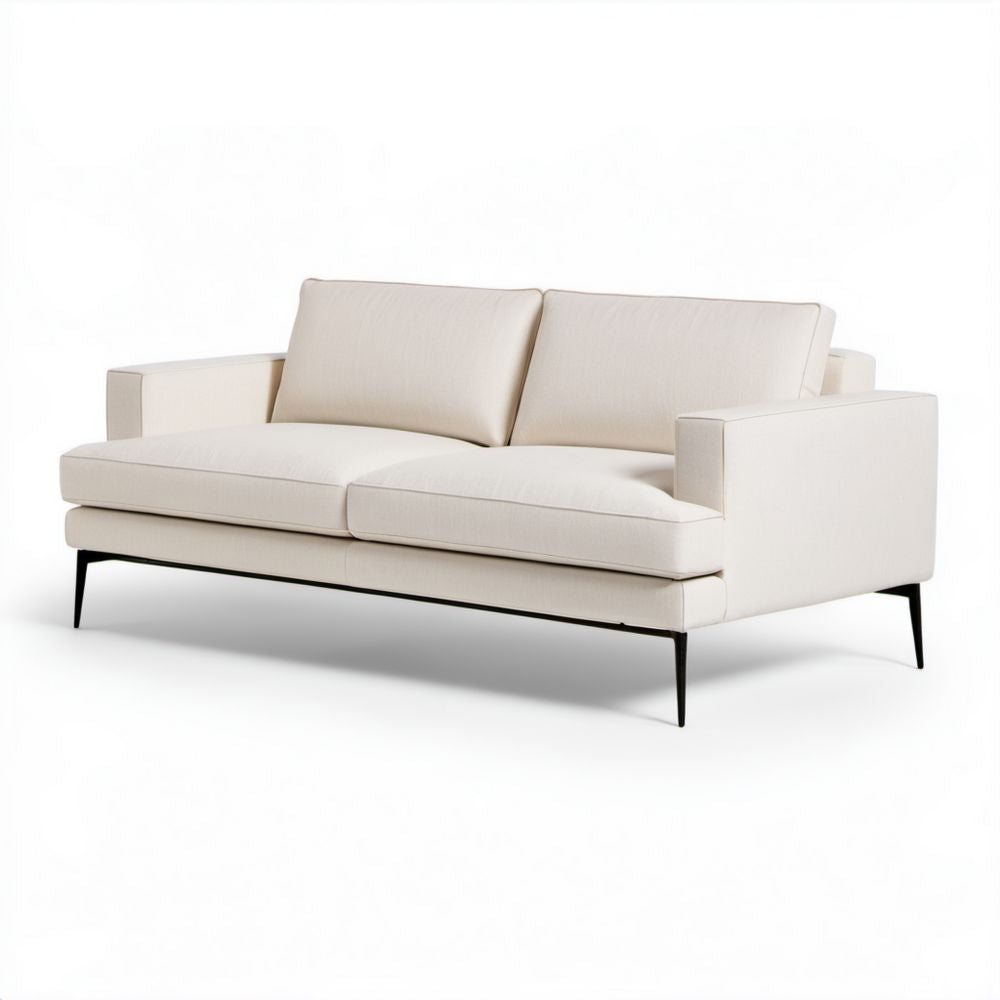 Kremowa sofa dwuosobowa z tapicerką poliestrową i stalowymi nogami, 180 x 90 x 85 cm