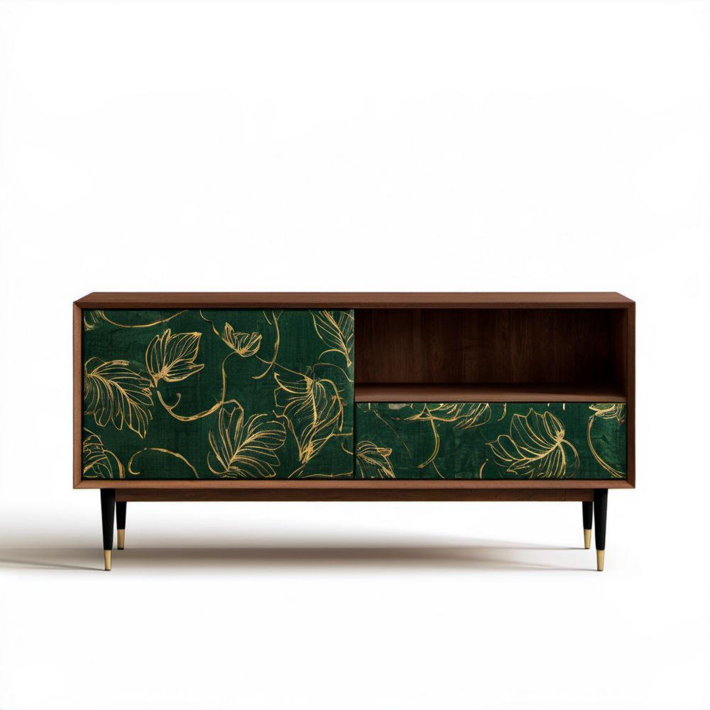 Szafka RTV z płyty MDF w kolorze orzechowym i ciemnozielonym, 160 × 40 × 75 cm