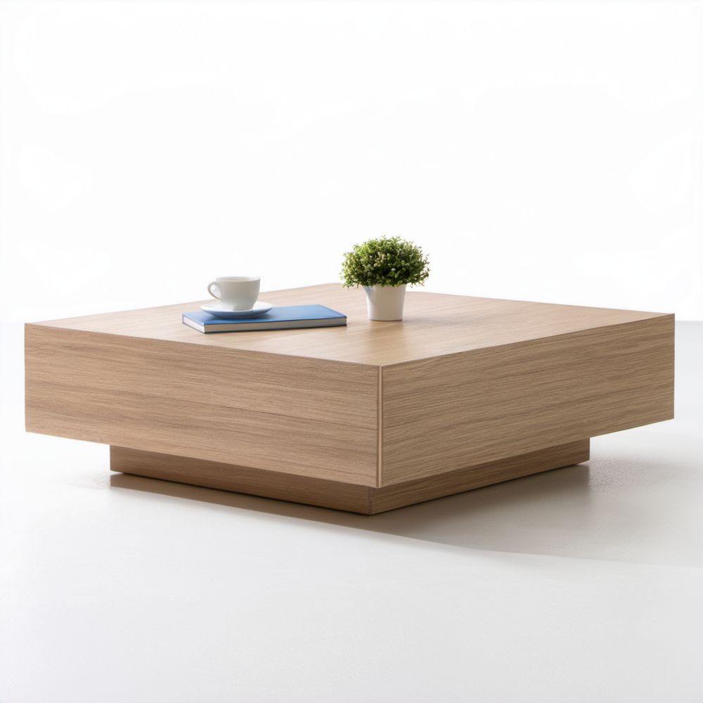 Kwadratowy stolik kawowy MDF laminowany, naturalny dąb, 100 x 100 x 35 cm