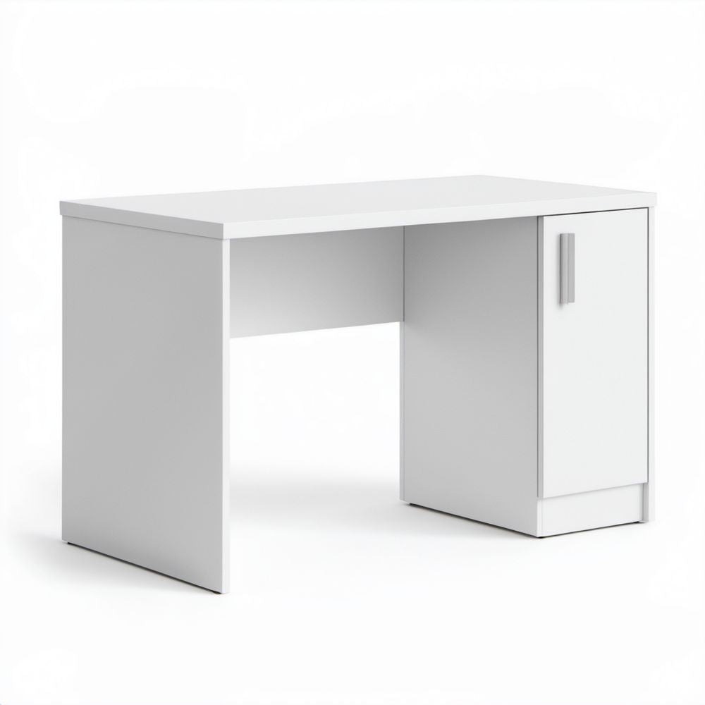 Białe biurko komputerowe z płyty wiórowej laminowanej 100 × 50 × 75 cm z szafką
