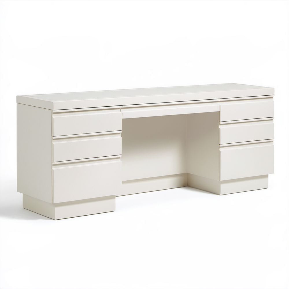 Białe biurko z 7 szufladami z lakierowanej płyty MDF, 140 x 60 x 76 cm