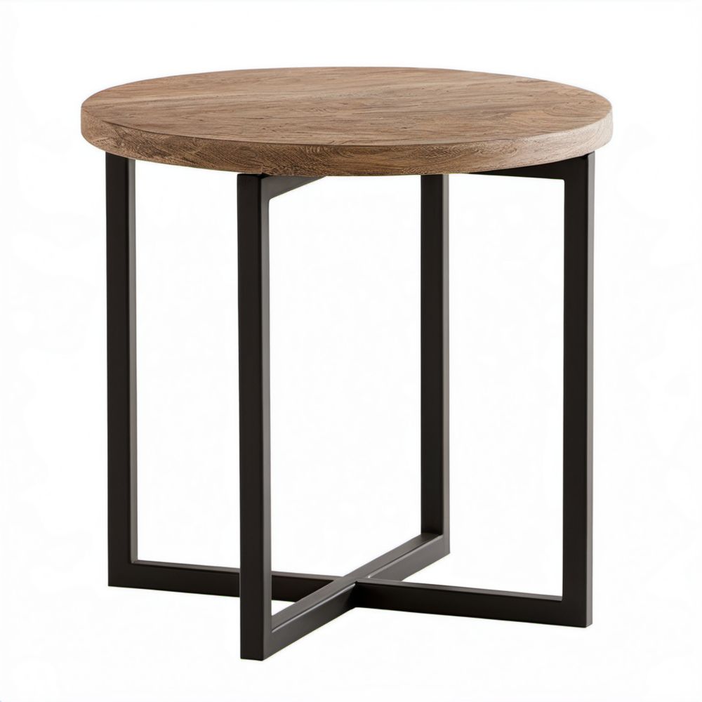 Okrągły stolik kawowy MDF i stal dąb naturalny/czarny Ø 60 x 55 cm