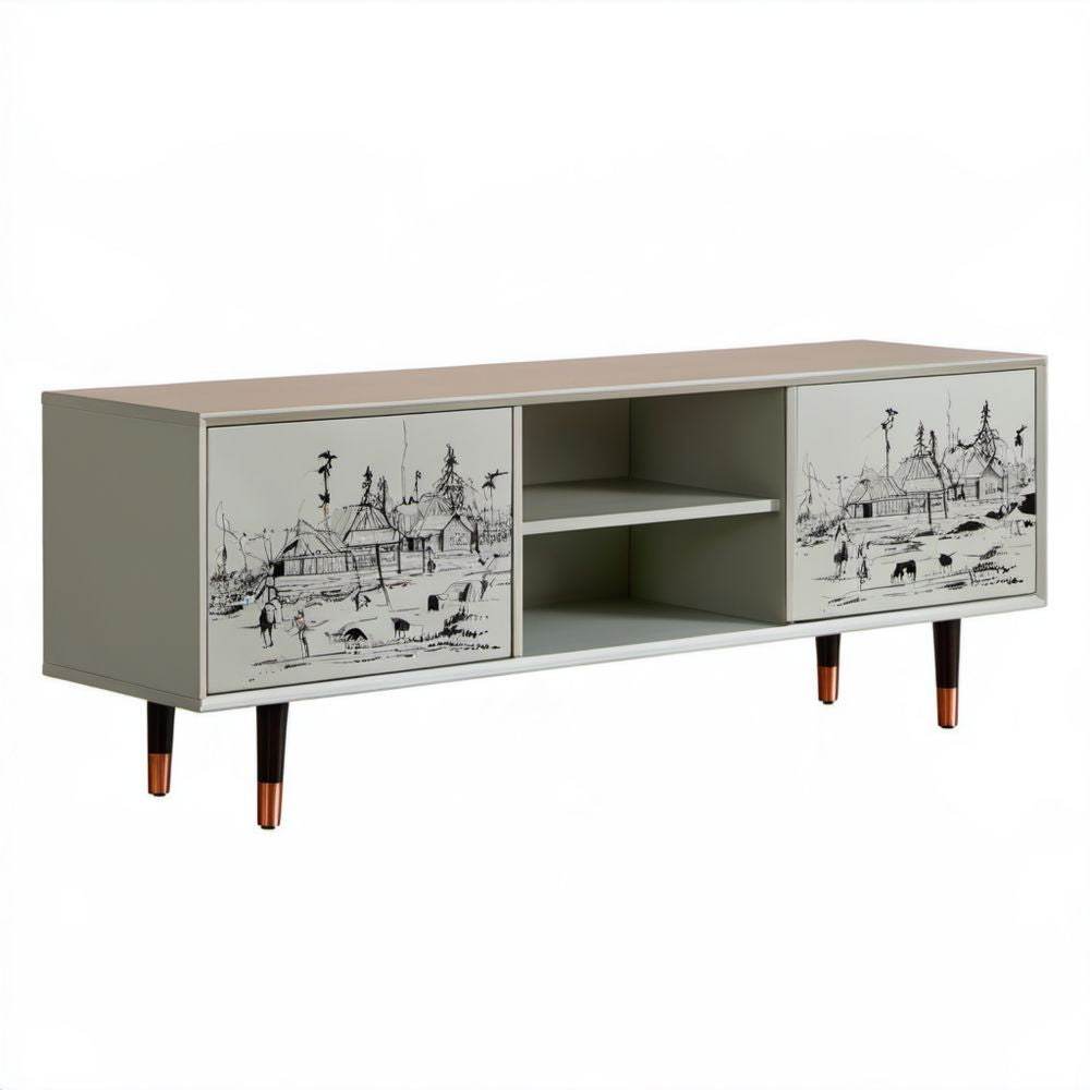 Szafka RTV taupe z płyty MDF 160 x 40 x 65 cm, 2 drzwi przesuwne