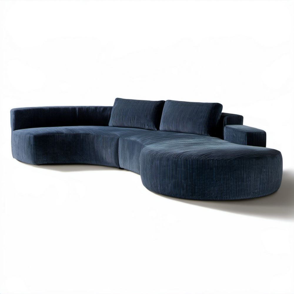 Prawostronna sofa narożna z szezlongiem ze sztruksu granatowa, 280 x 170 x 70 cm