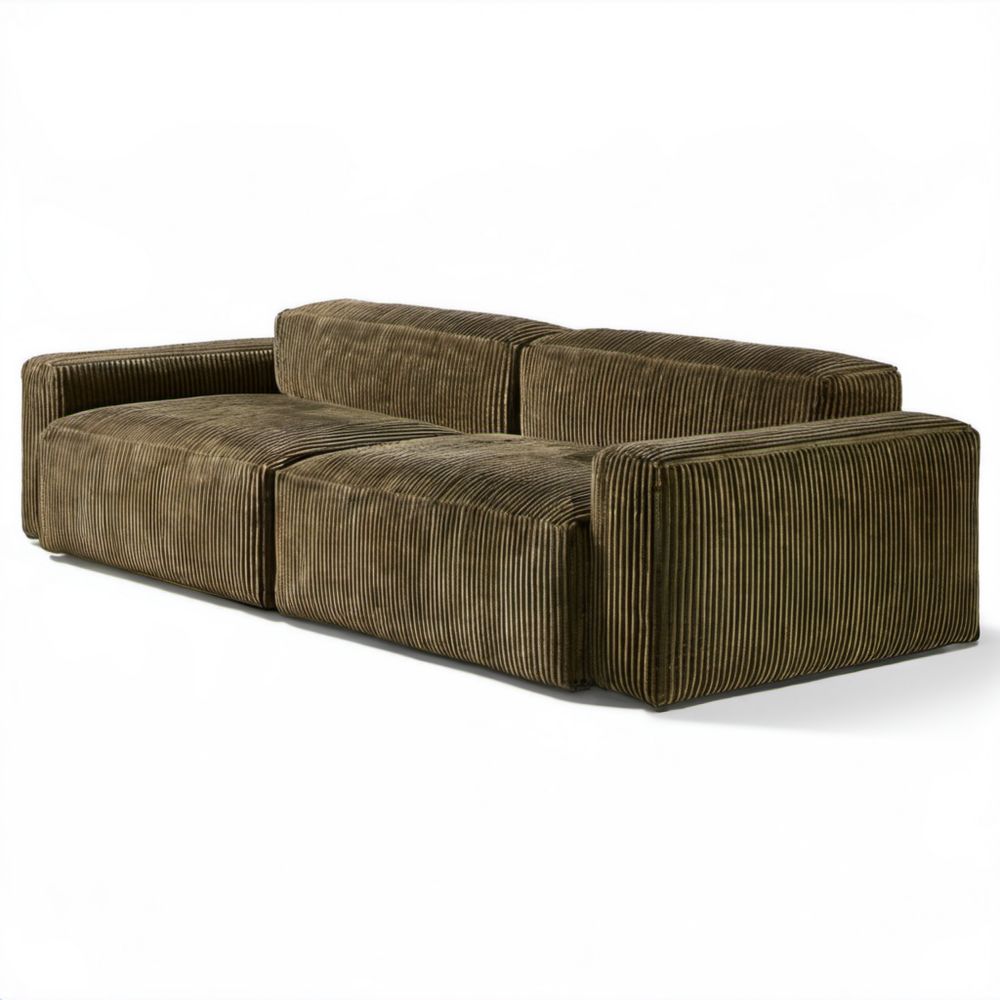 3-osobowa sofa modułowa oliwkowozielona, sztruks poliestrowy, 230 × 100 × 72 cm