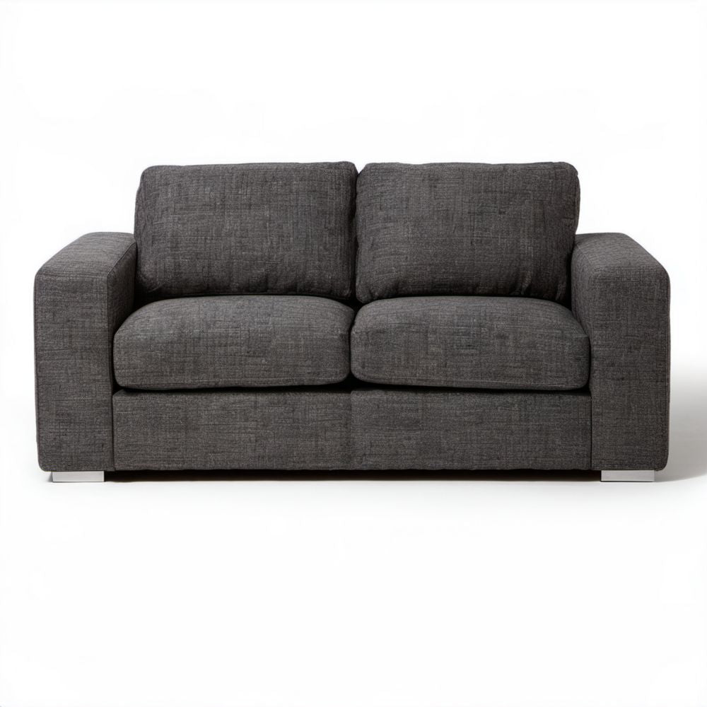 Sofa dwuosobowa z tkaniny ciemnoszara ze srebrnymi nóżkami 140 x 77 x 80 cm