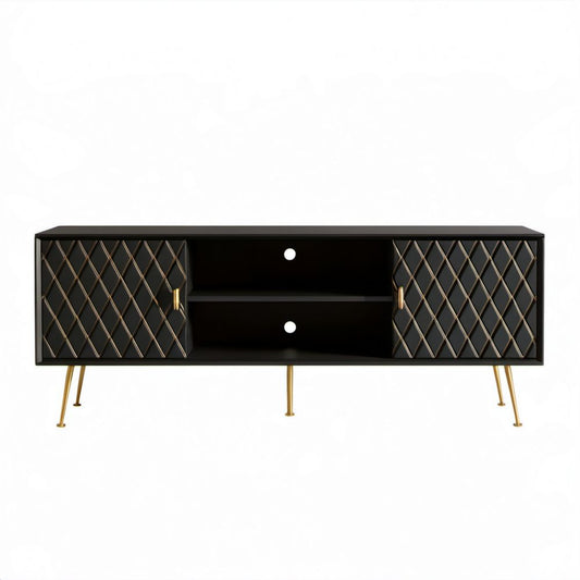 Szafka RTV czarna z płyty MDF na złotych stalowych nogach 180 x 40 x 60 cm