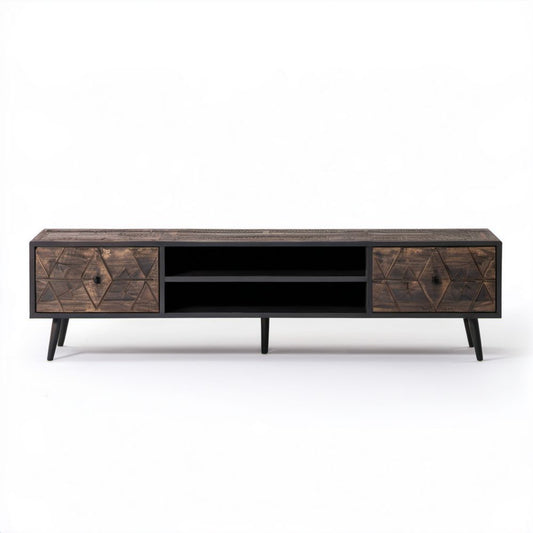 Szafka RTV z 2 drzwiami z drewna i stali, brązowo-czarna, 160 × 40 × 55 cm