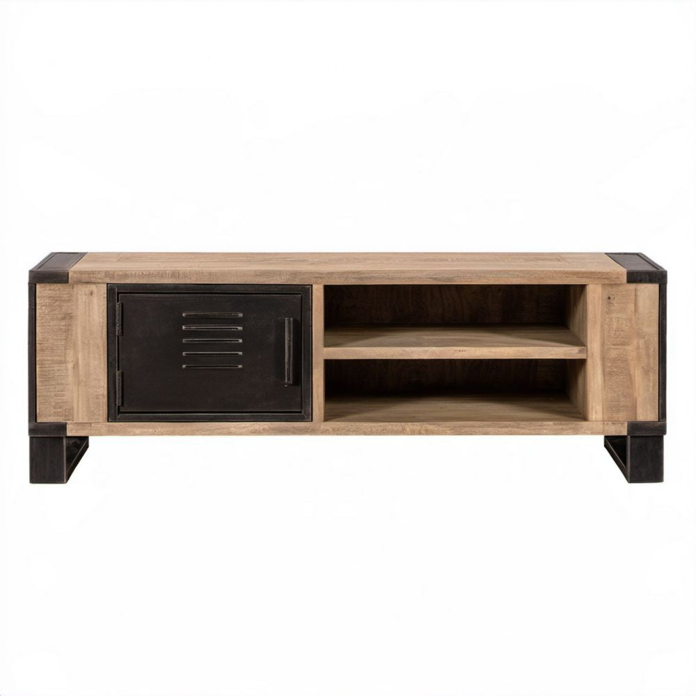 Szafka RTV z litego drewna mango i metalu, naturalny brąz/czarny, 120 x 40 x 50 cm