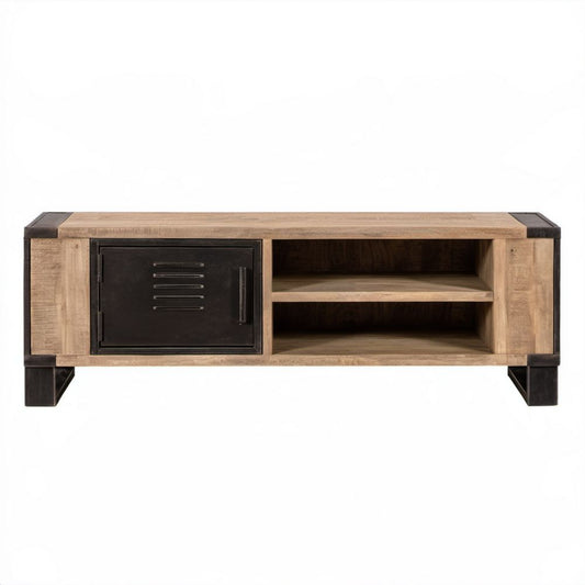Szafka RTV z litego drewna mango i metalu, naturalny brąz/czarny, 120 x 40 x 50 cm