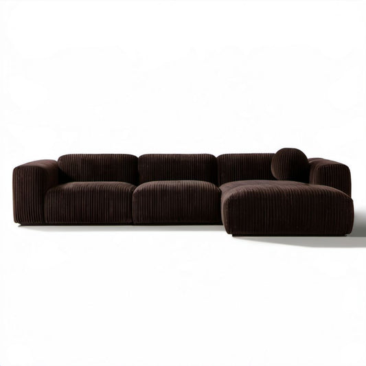 Sofa modułowa 3-osobowa z prawostronnym szezlongiem, brązowa, sztruksowa, 300 x 160 x 70 cm