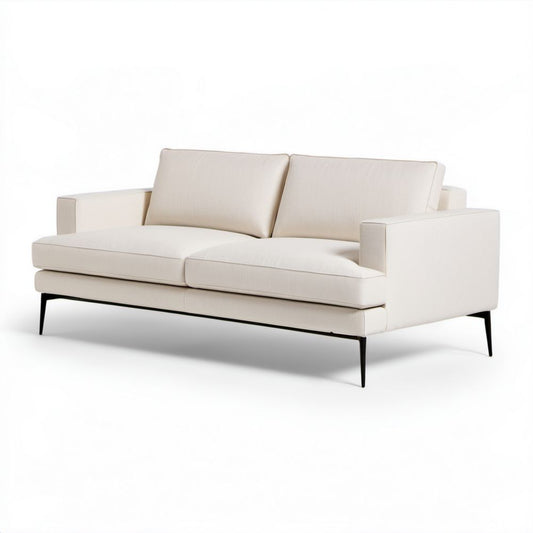 Kremowa sofa dwuosobowa z tapicerką poliestrową i stalowymi nogami, 180 x 90 x 85 cm