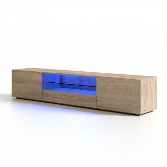 Szafka RTV z płyty wiórowej laminowanej Dąb Sonoma/Niebieski, 200 × 40 × 45 cm, z oświetleniem LED