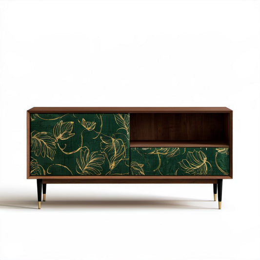 Szafka RTV z płyty MDF w kolorze orzechowym i ciemnozielonym, 160 × 40 × 75 cm