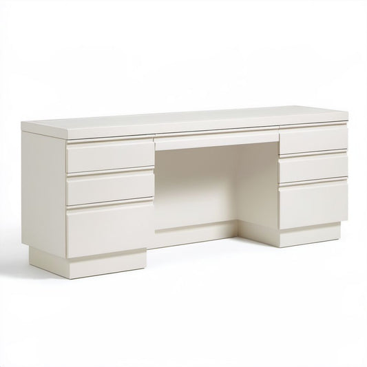 Białe biurko z 7 szufladami z lakierowanej płyty MDF, 140 x 60 x 76 cm