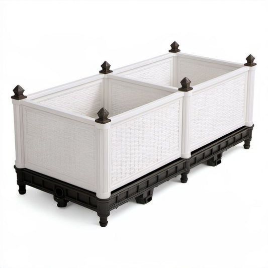 Podwyższona donica ogrodowa z 2 komorami z tworzywa PP, biało-czarna, 80 × 40 × 43 cm