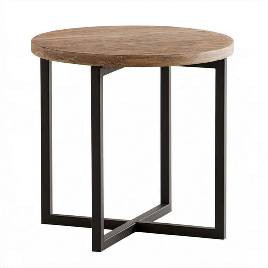 Okrągły stolik kawowy MDF i stal dąb naturalny/czarny Ø 60 x 55 cm
