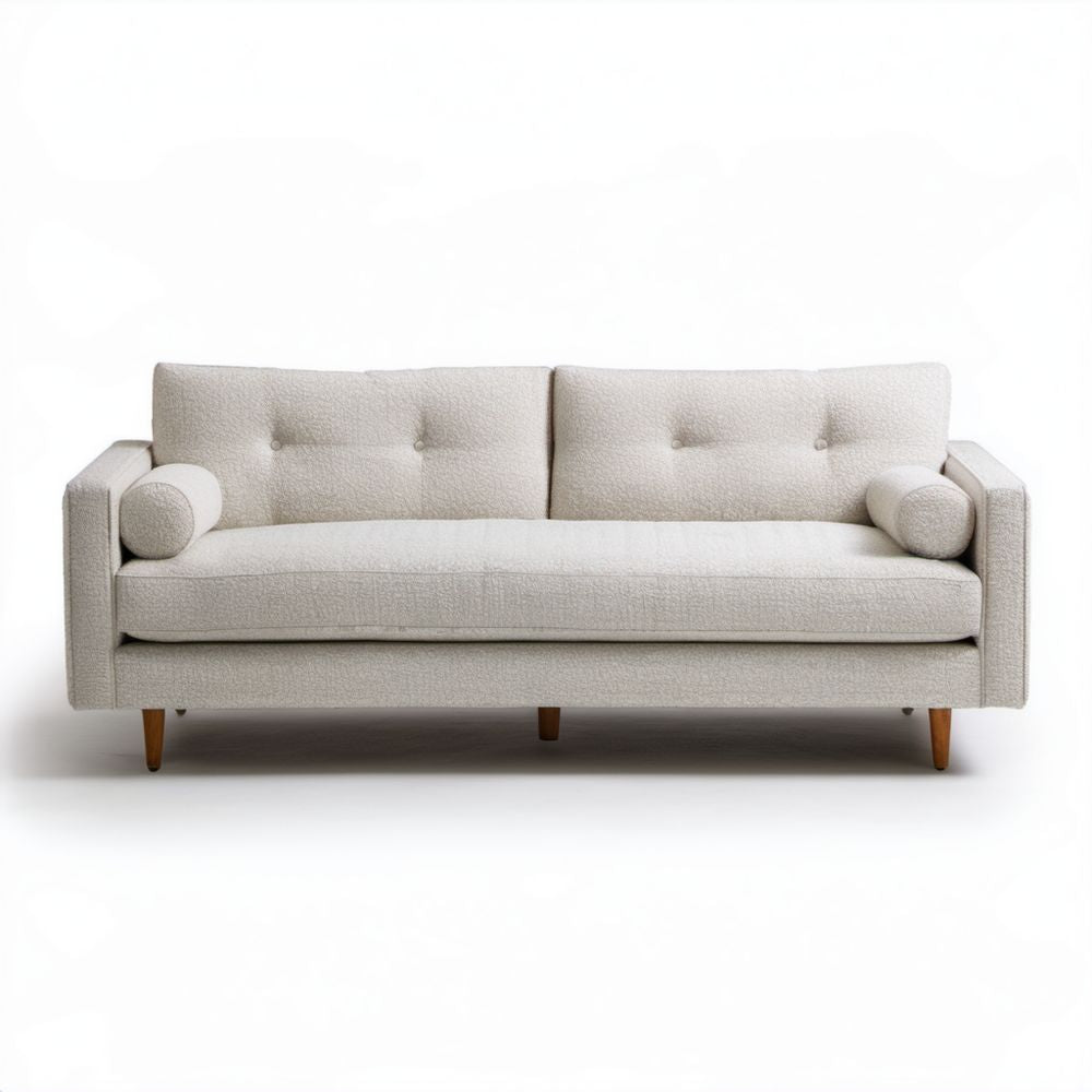 Trzyosobowa sofa kremowa z tapicerką z tkaniny bouclé, 200 x 88 x 85 cm
