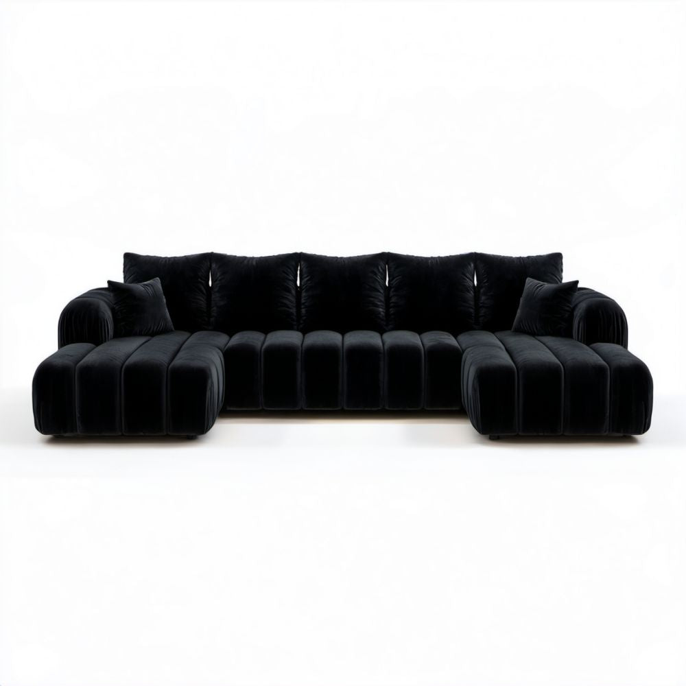 7-osobowa sofa modułowa z aksamitu, czarna, 330 x 120 x 75 cm