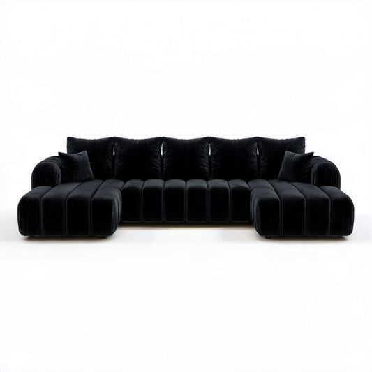 7-osobowa sofa modułowa z aksamitu, czarna, 330 x 120 x 75 cm