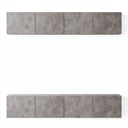 Zestaw 2 wiszących szafek RTV z płyty wiórowej laminowanej, szary beton, 160 × 30 × 30 cm