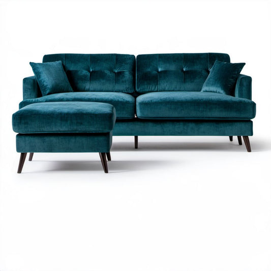Sofa narożna z lewym szezlongiem, ciemnoturkusowa, welurowa, 250 × 160 × 85 cm