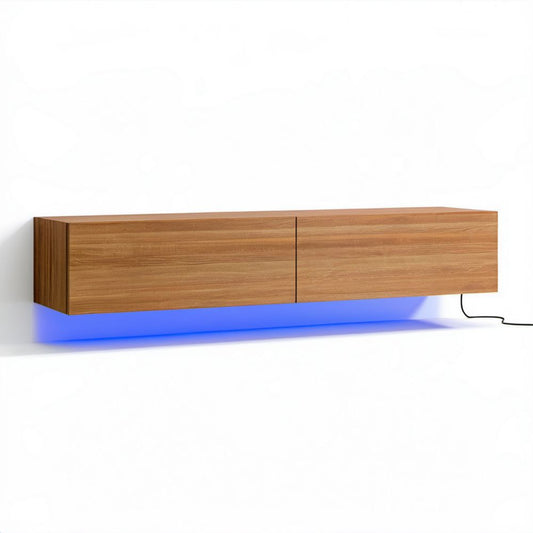 Wisząca szafka RTV brązowa z płyty MDF laminowanej 160 × 35 × 30 cm z oświetleniem LED