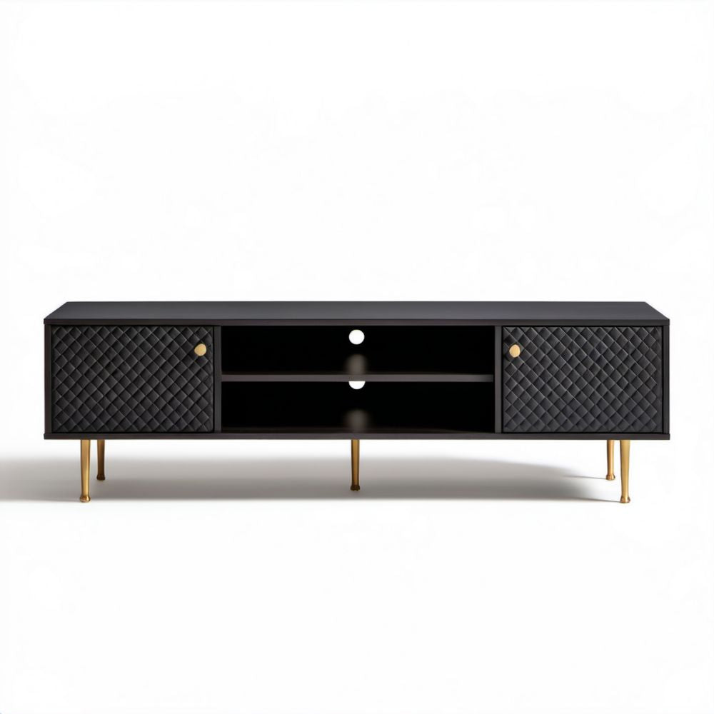 Czarna szafka RTV z MDF i stali 160 x 40 x 55 cm