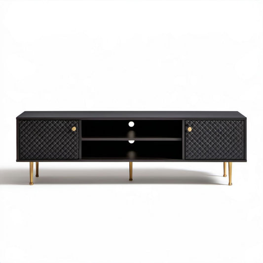 Czarna szafka RTV z MDF i stali 160 x 40 x 55 cm
