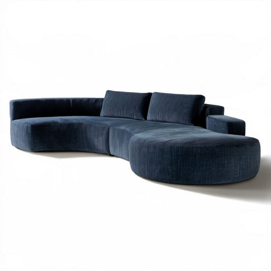 Prawostronna sofa narożna z szezlongiem ze sztruksu granatowa, 280 x 170 x 70 cm