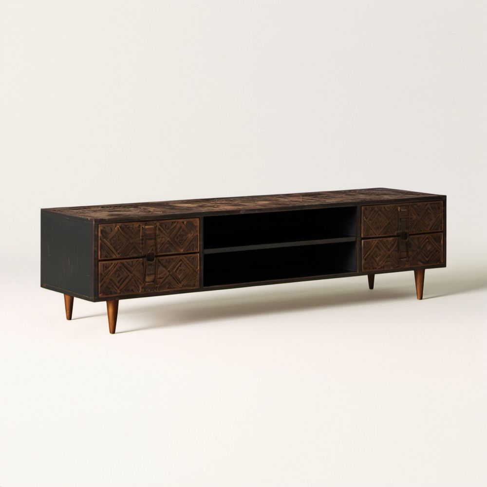 Drewniana szafka RTV brązowo-czarna 180 × 40 × 55 cm