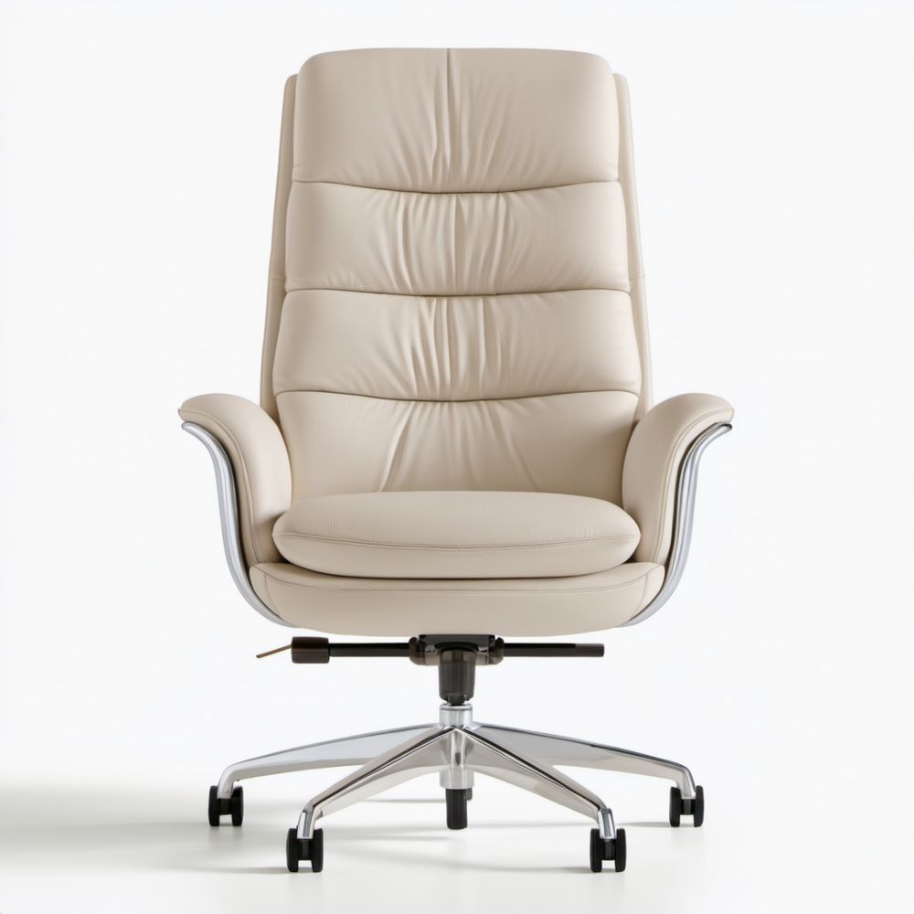 Beżowy obrotowy fotel biurowy z ekoskóry PU 66 x 70 x 118–128 cm