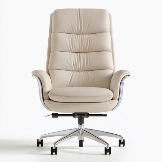Beżowy obrotowy fotel biurowy z ekoskóry PU 66 x 70 x 118–128 cm