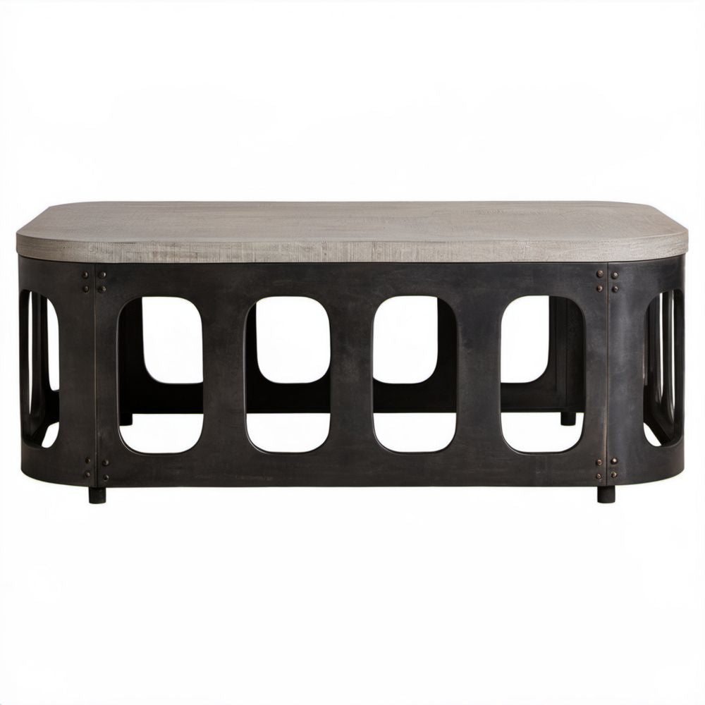 Industrialny stolik kawowy drewniano-metalowy owalny 120 x 60 x 45 cm czarno-szary